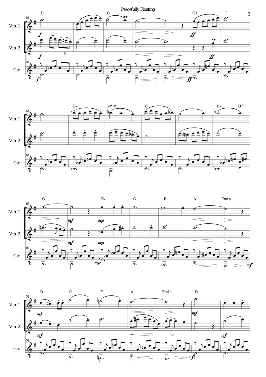 Peacefully Floating for 2 violins and guitar Peacefully Floating for 2 violins and guitar String Duet scores gallery preview page 3