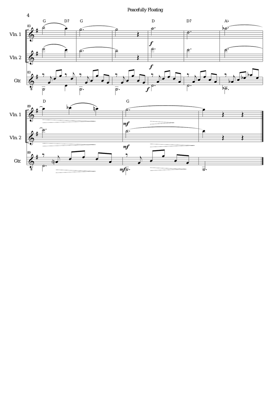 Peacefully Floating for 2 violins and guitar Peacefully Floating for 2 violins and guitar String Duet scores gallery preview page 4