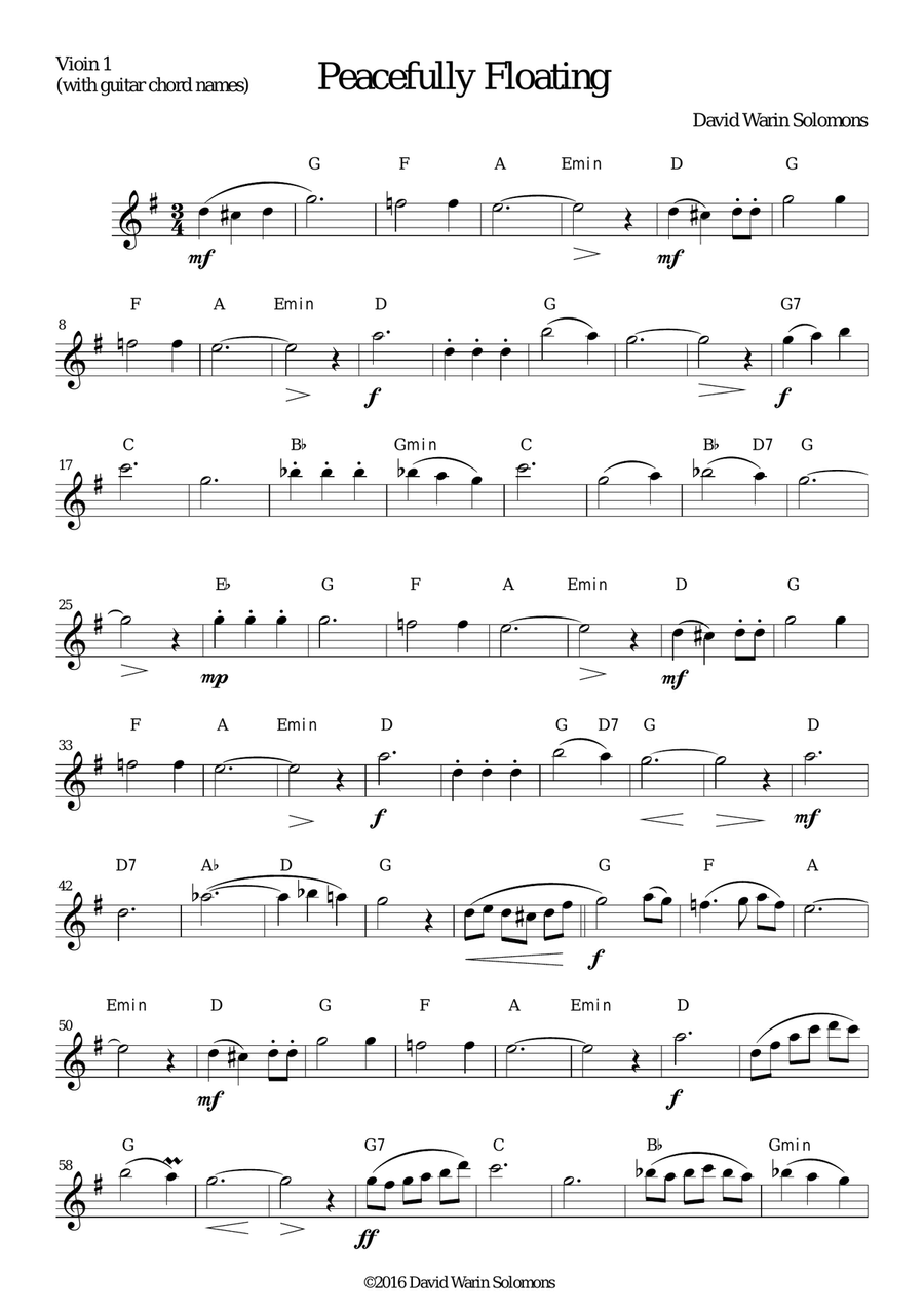 Peacefully Floating for 2 violins and guitar Peacefully Floating for 2 violins and guitar String Duet scores gallery preview page 5