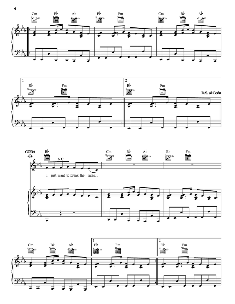 Break The Rules Break The Rules Piano, Vocal, Guitar scores gallery preview page 4
