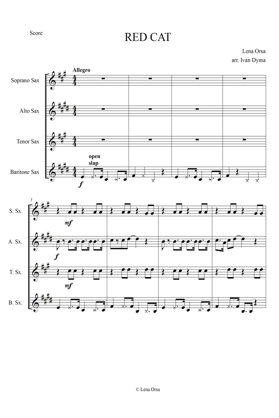 Red Cat for Saxophone Quartet Red Cat for Saxophone Quartet Saxophone Quartet scores gallery preview page 1