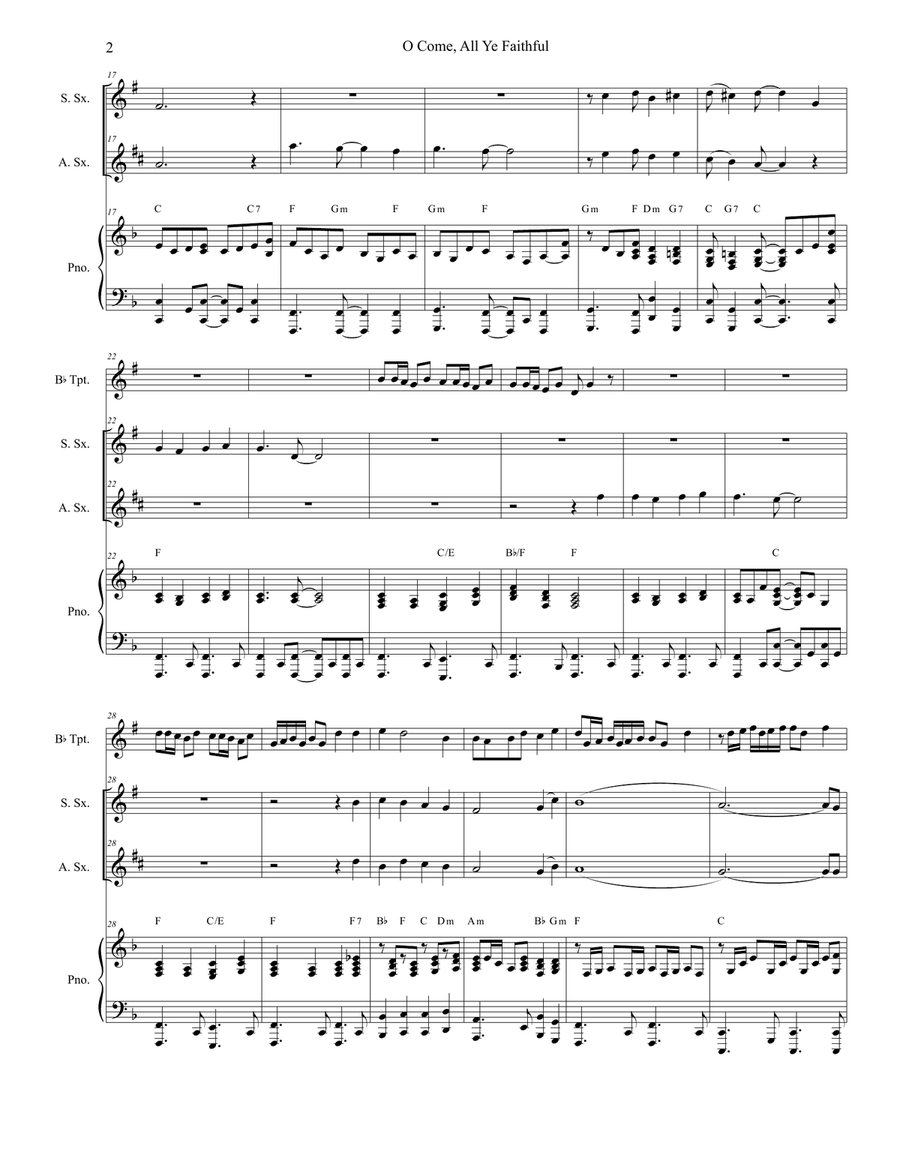 O Come All Ye Faithful (Duet for Soprano and Alto Saxophone) Woodwind Duet scores gallery preview page 2