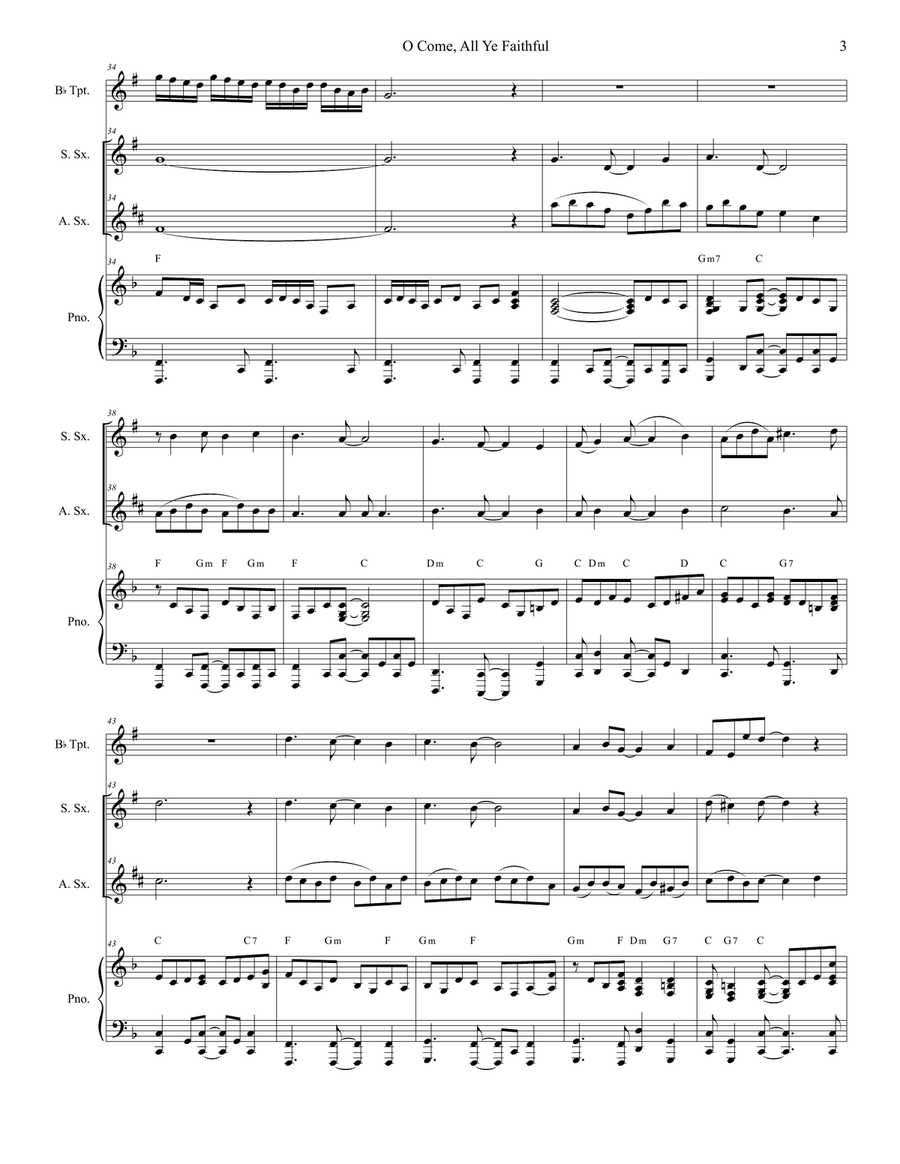 O Come All Ye Faithful (Duet for Soprano and Alto Saxophone) Woodwind Duet scores gallery preview page 3