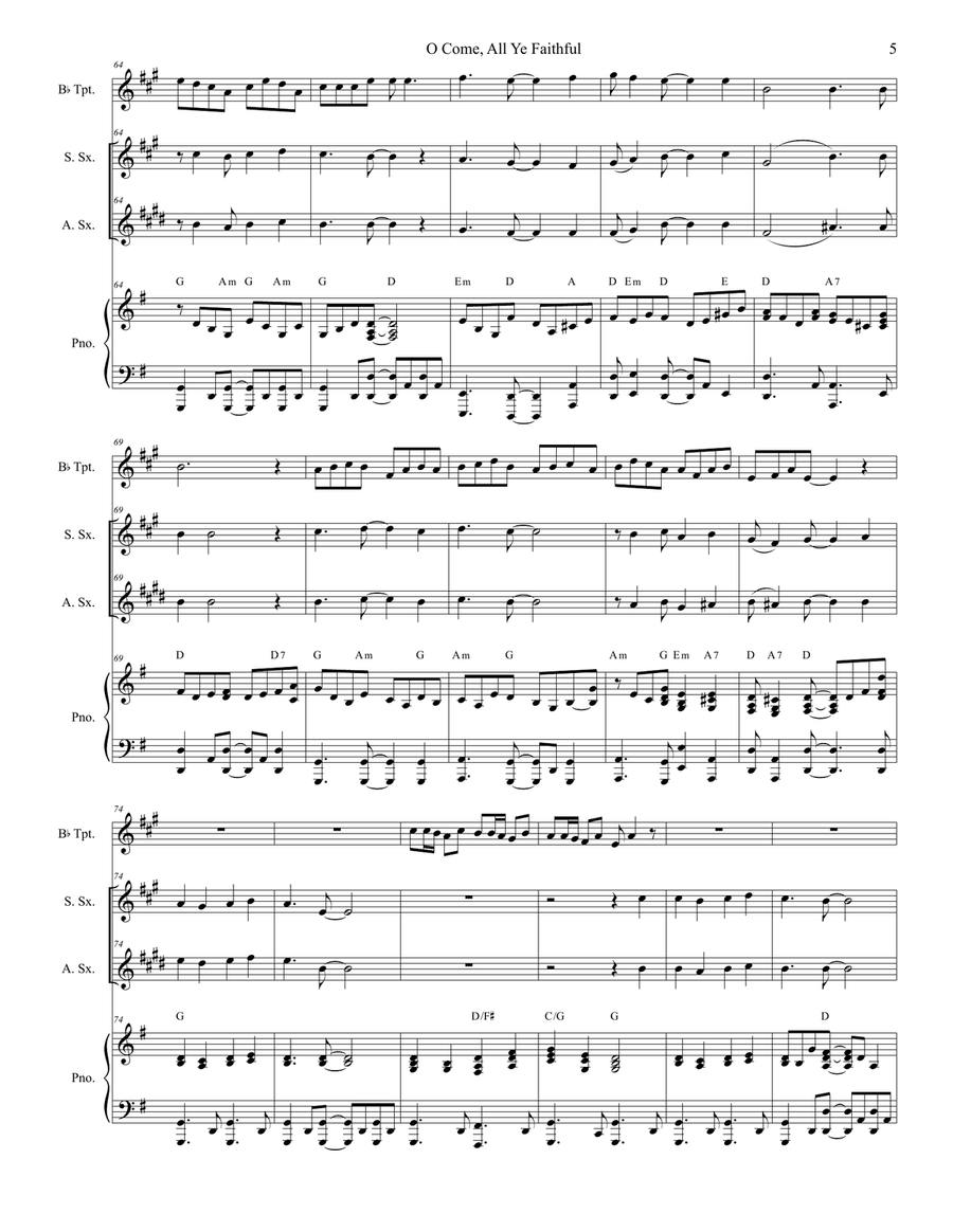 O Come All Ye Faithful (Duet for Soprano and Alto Saxophone) Woodwind Duet scores gallery preview page 5
