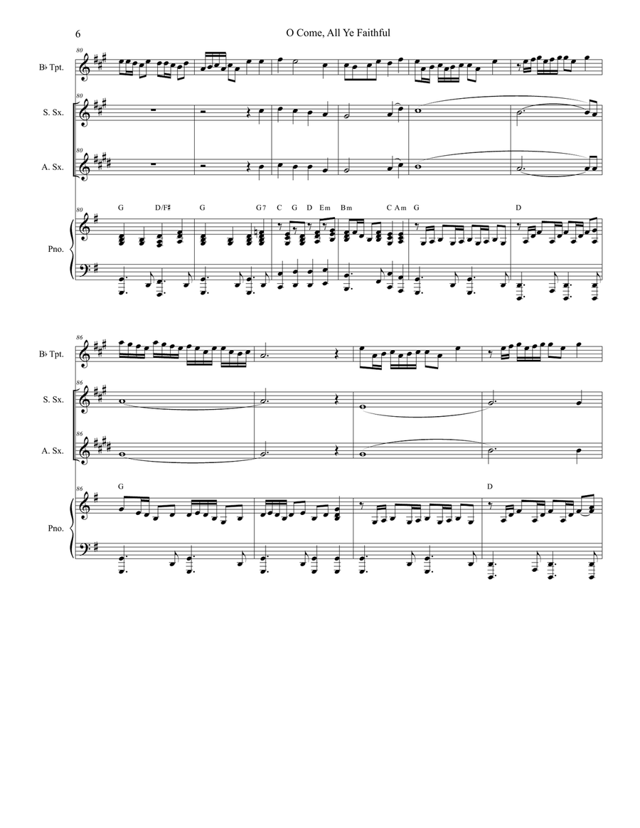 O Come All Ye Faithful (Duet for Soprano and Alto Saxophone) Woodwind Duet scores gallery preview page 6