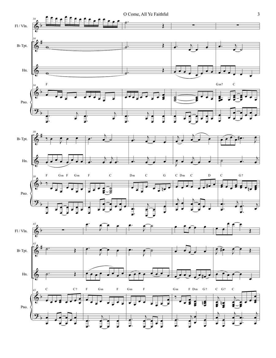 O Come All Ye Faithful (Duet for Bb-Trumpet and French Horn) O Come All Ye Faithful (Duet for Bb-Trumpet and French Horn) Brass Duet scores gallery preview page 3