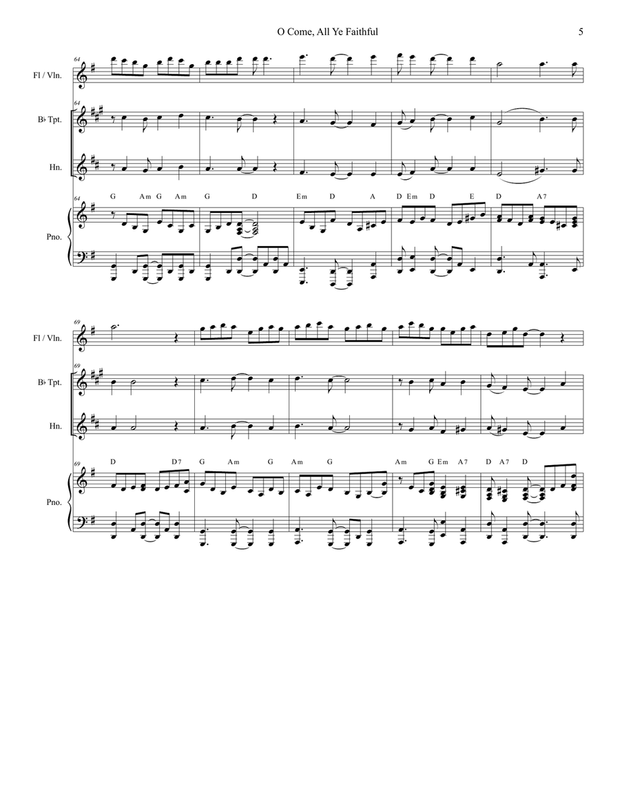 O Come All Ye Faithful (Duet for Bb-Trumpet and French Horn) O Come All Ye Faithful (Duet for Bb-Trumpet and French Horn) Brass Duet scores gallery preview page 5