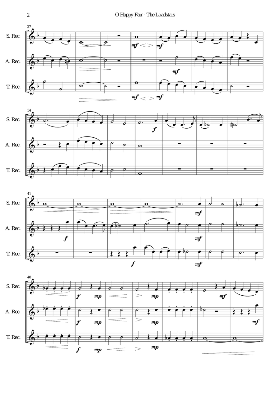O happy fair - The Loadstars for recorder trio Small Ensemble scores gallery preview page 2