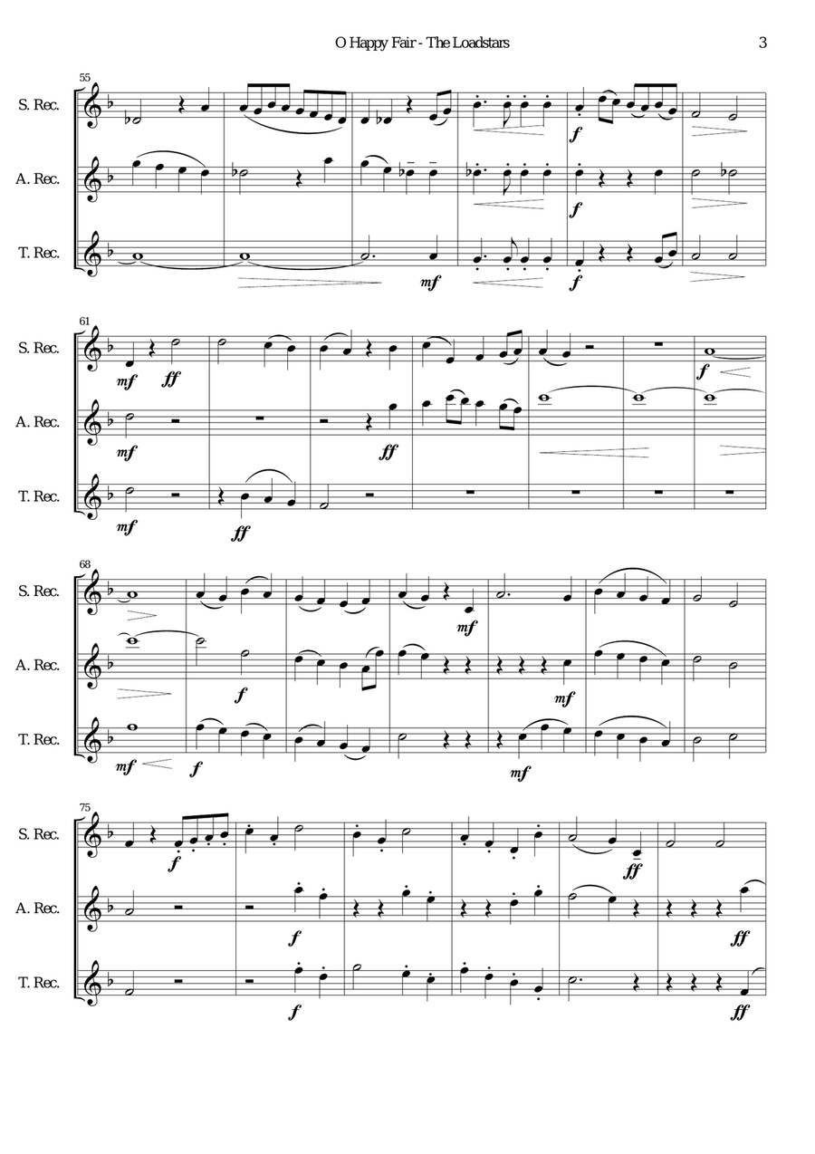 O happy fair - The Loadstars for recorder trio Small Ensemble scores gallery preview page 3