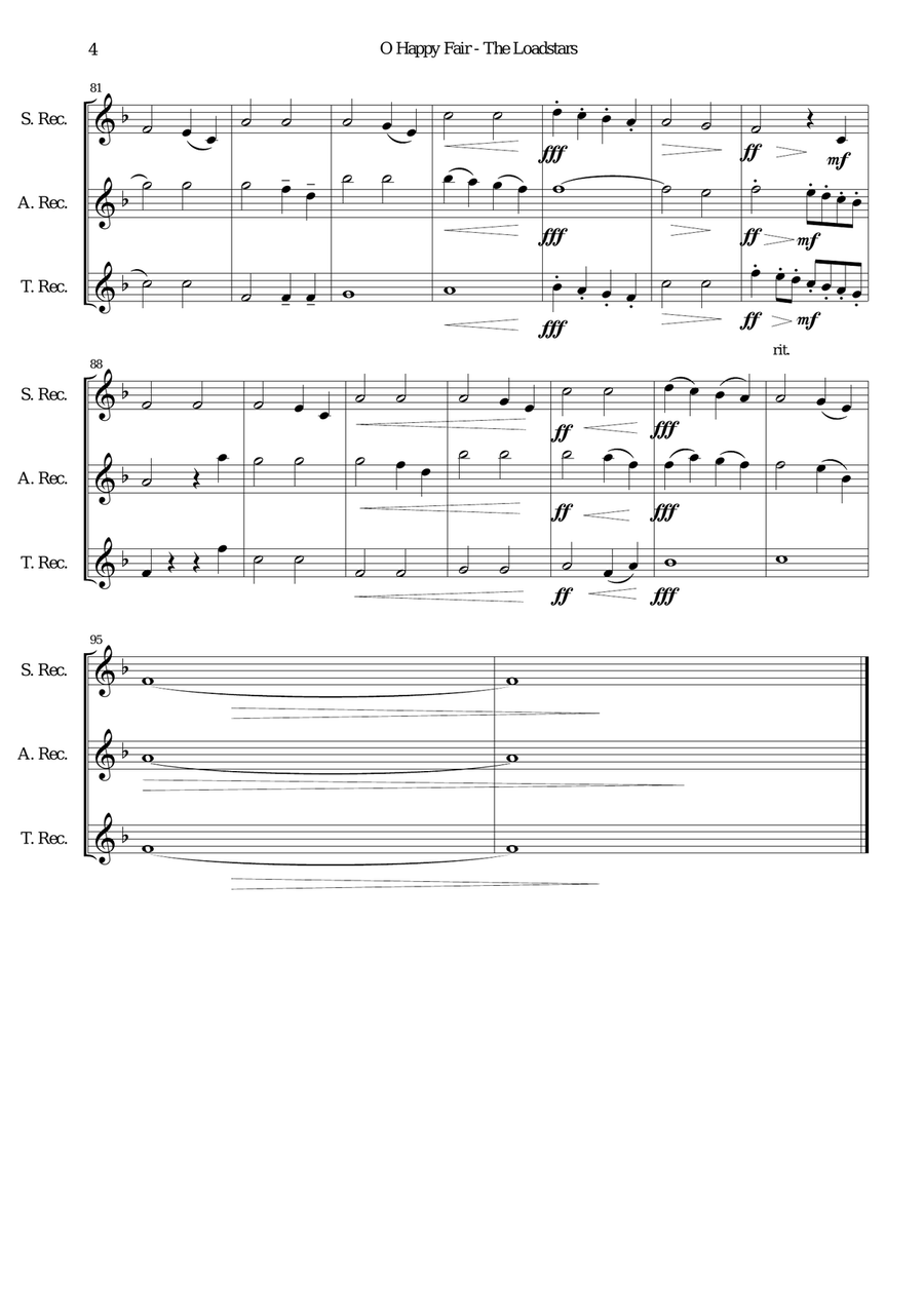 O happy fair - The Loadstars for recorder trio Small Ensemble scores gallery preview page 4