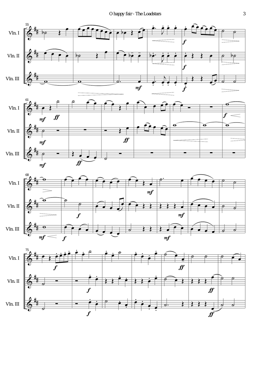 O happy fair - The Loadstars for violin trio Violin Solo scores gallery preview page 3