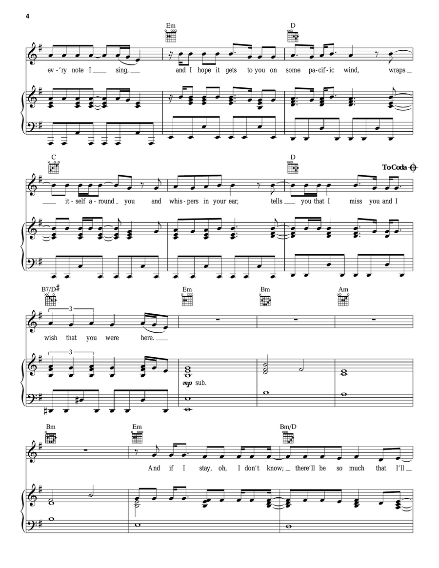 Wish That You Were Here Wish That You Were Here Piano, Vocal, Guitar scores gallery preview page 4