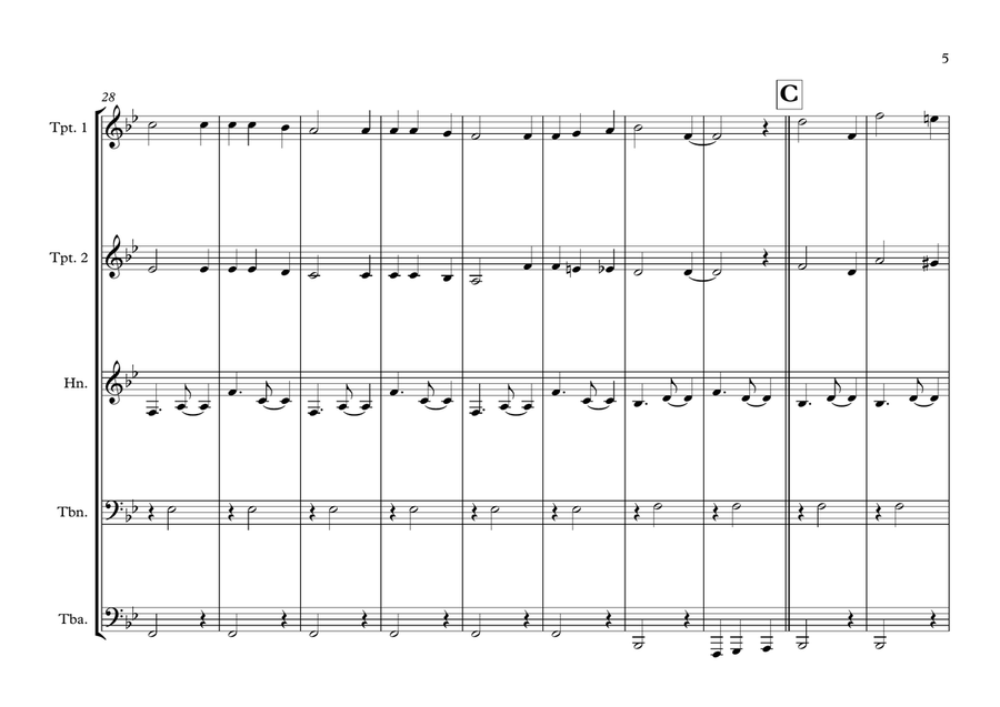 Réunionese National Song (''l'hymne de La REUNION'') for Brass Quintet Brass Quintet scores gallery preview page 5