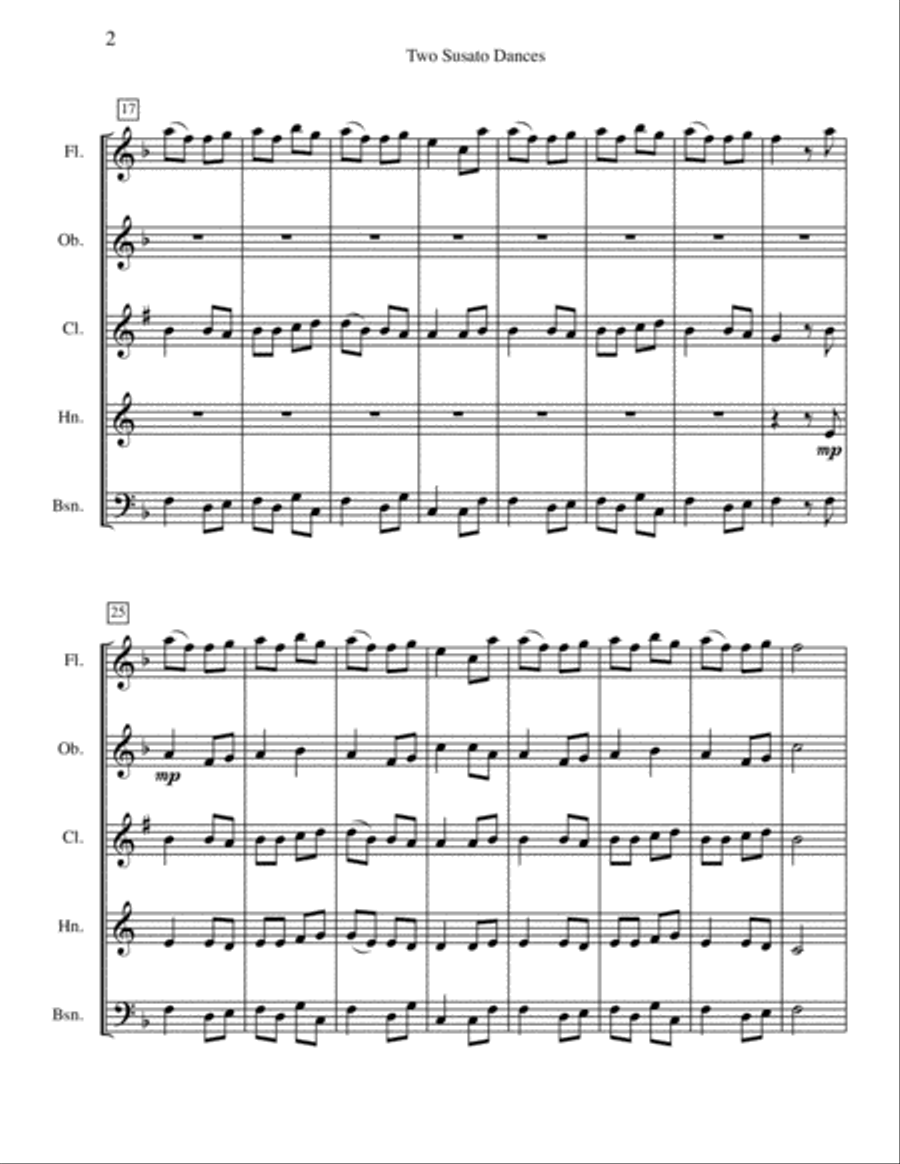 Two Susato Dances Woodwind Quintet scores gallery preview page 2