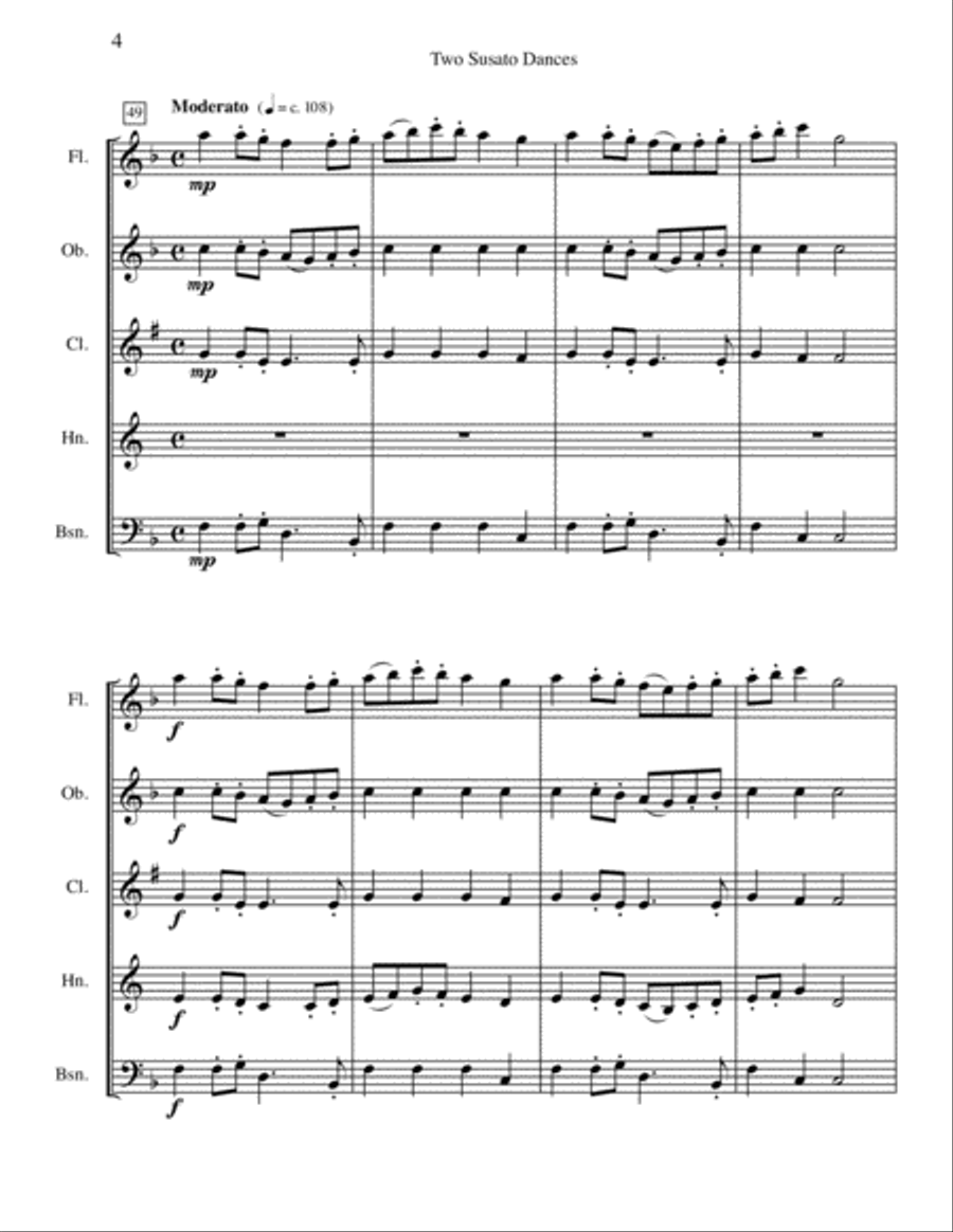 Two Susato Dances Woodwind Quintet scores gallery preview page 4