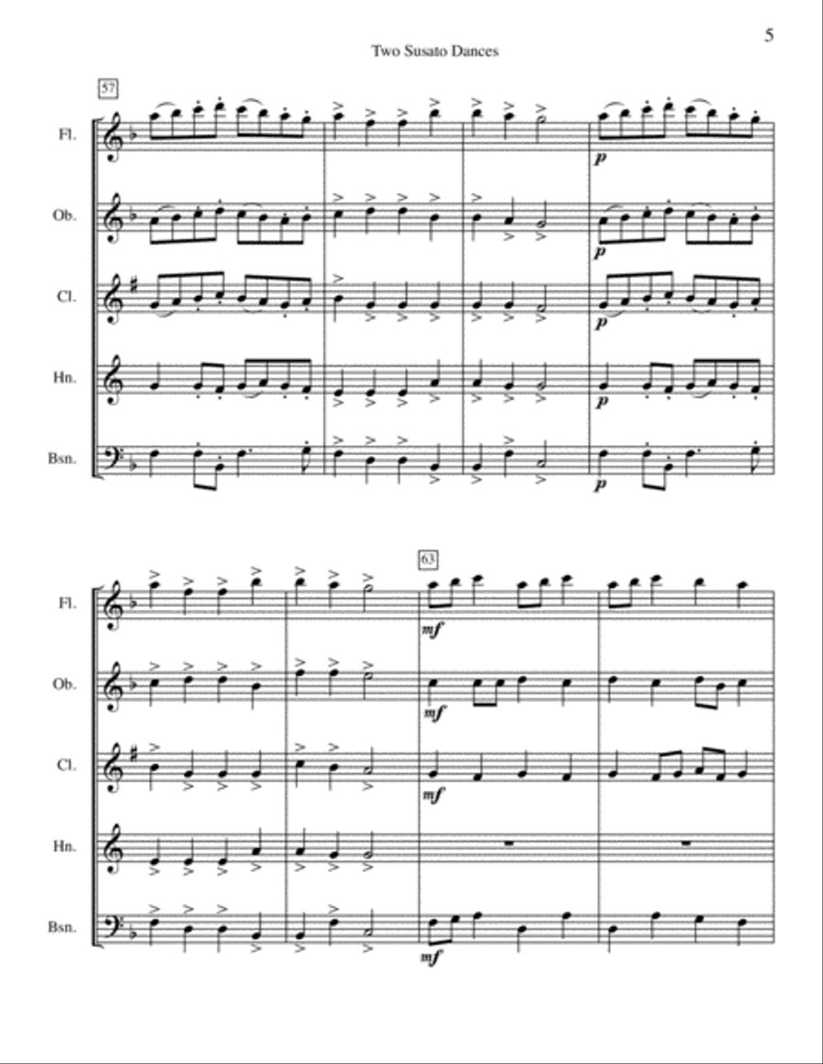 Two Susato Dances Woodwind Quintet scores gallery preview page 5