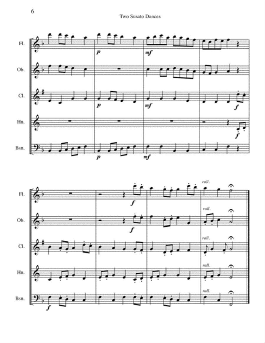Two Susato Dances Woodwind Quintet scores gallery preview page 6