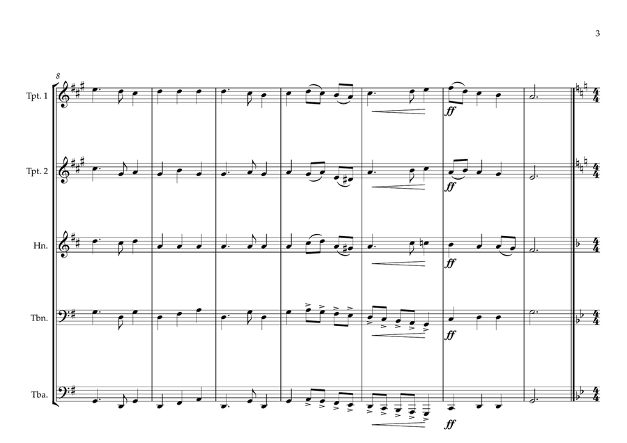 Bermudan National & Local Anthem (Hail to Bermuda) for Brass Quintet Brass Quintet scores gallery preview page 3