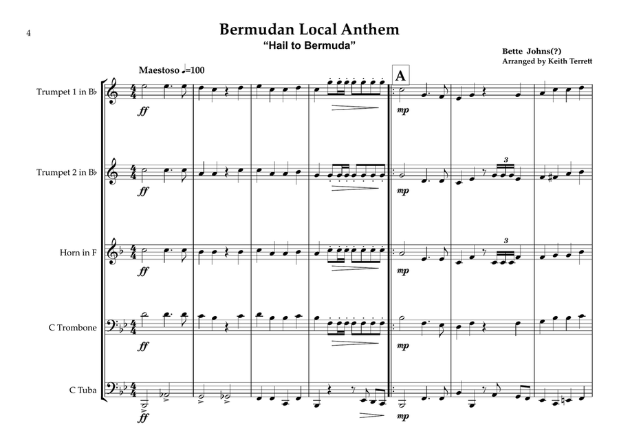 Bermudan National & Local Anthem (Hail to Bermuda) for Brass Quintet Brass Quintet scores gallery preview page 4