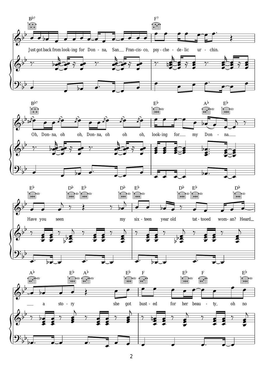 Donna (from 'Hair') Donna (from 'Hair') Piano, Vocal, Guitar scores gallery preview page 2