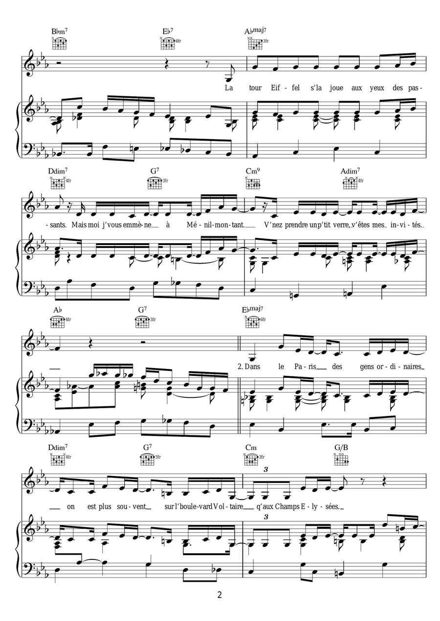 Dans Mon Paris (Swing Manouche Version) Piano, Vocal, Guitar scores gallery preview page 2