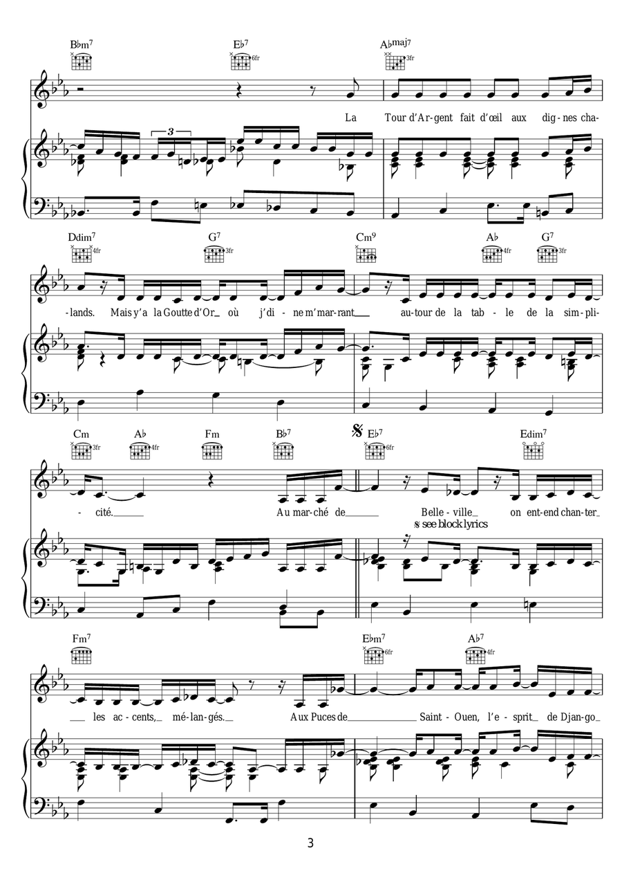 Dans Mon Paris (Swing Manouche Version) Piano, Vocal, Guitar scores gallery preview page 3