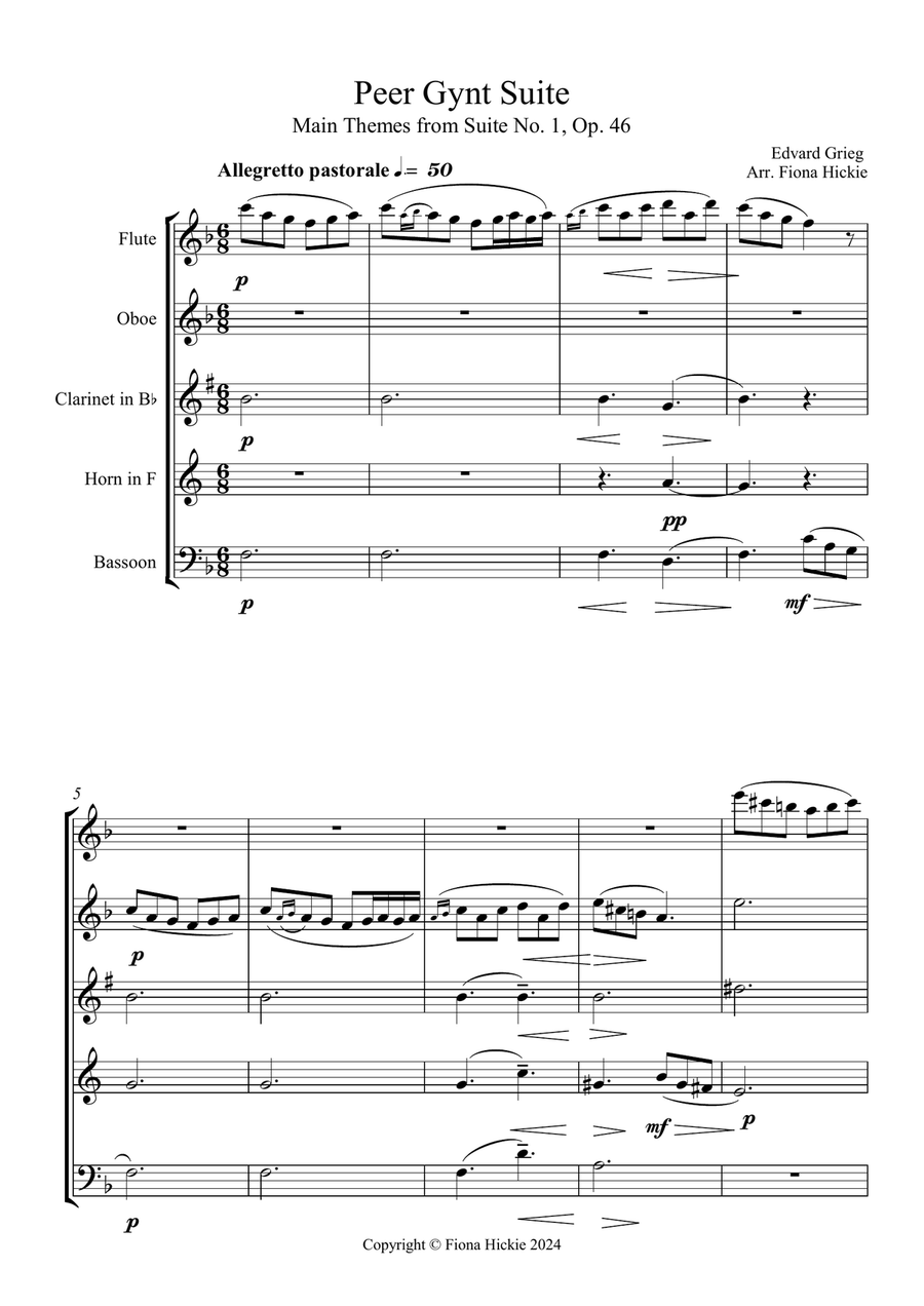 Peer Gynt Suite, No. 1, Op. 46 Woodwind Quintet scores gallery preview page 2
