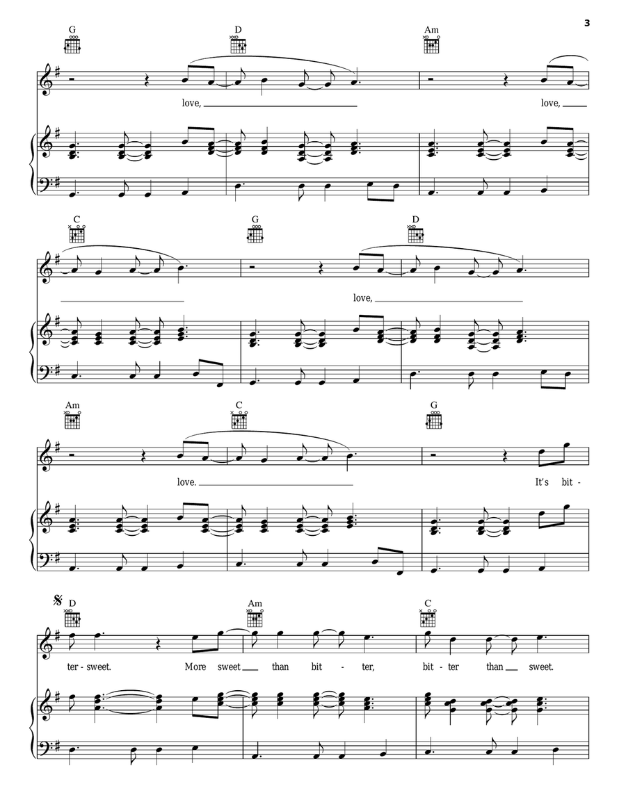 Bittersweet Bittersweet Piano, Vocal, Guitar scores gallery preview page 3