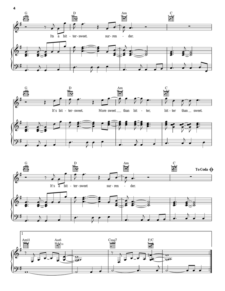 Bittersweet Bittersweet Piano, Vocal, Guitar scores gallery preview page 4