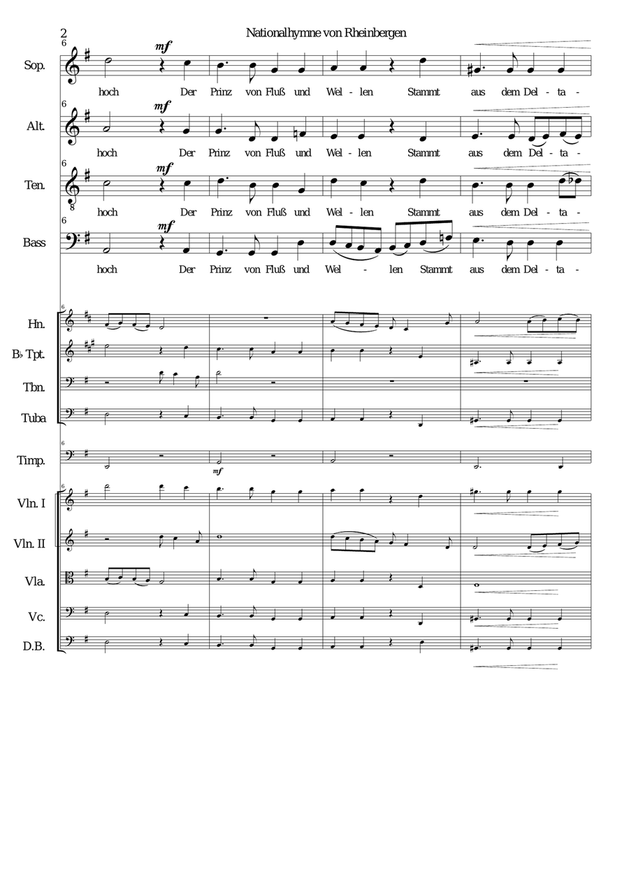 Nationalhymne von Rheinbergen (Rheinbergen National Anthem) Harmonised choir orchestra (with Parts) Choir scores gallery preview page 2