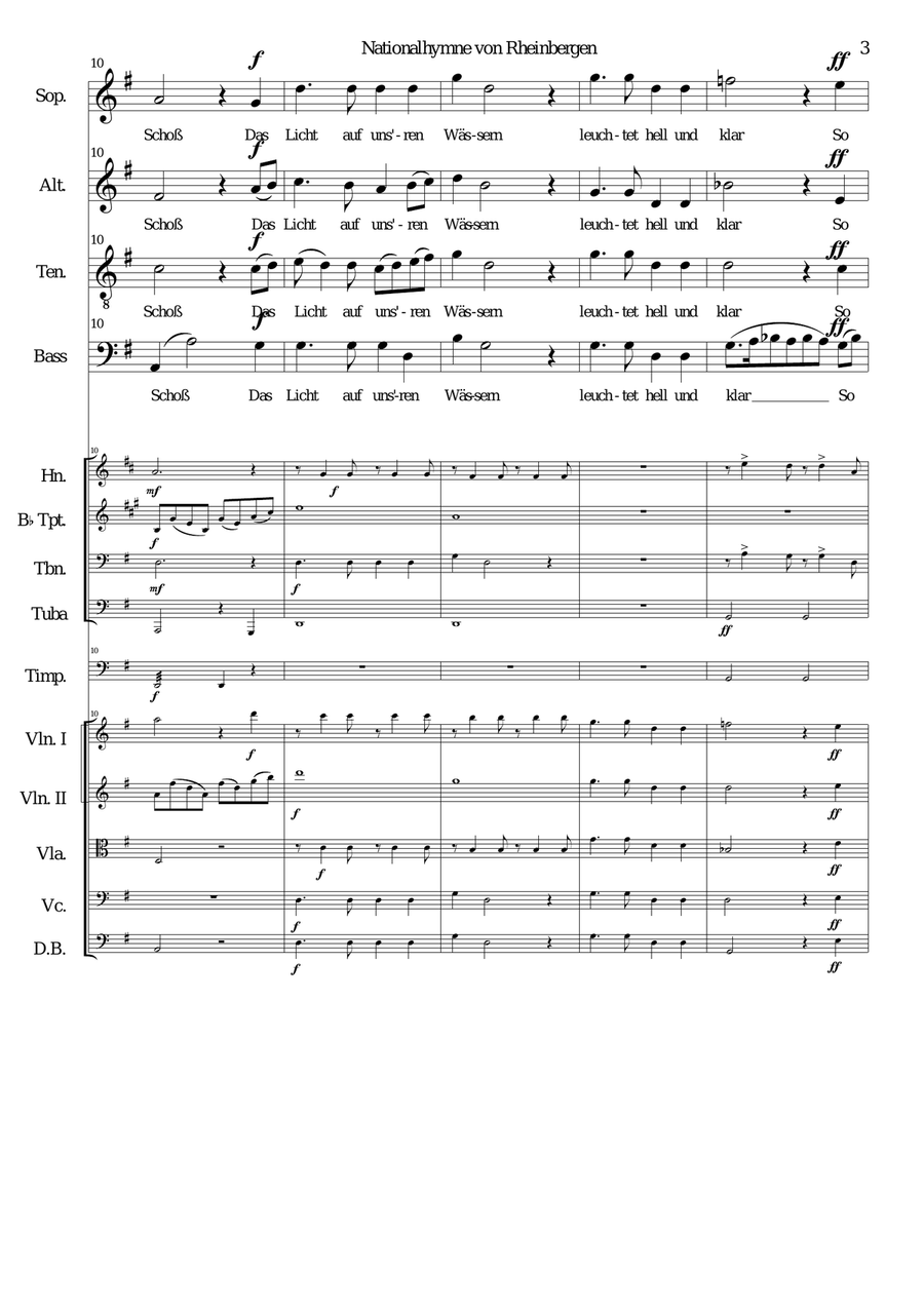 Nationalhymne von Rheinbergen (Rheinbergen National Anthem) Harmonised choir orchestra (with Parts) Choir scores gallery preview page 3