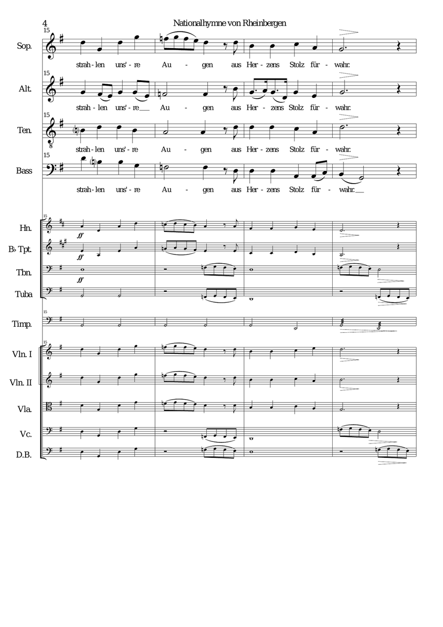 Nationalhymne von Rheinbergen (Rheinbergen National Anthem) Harmonised choir orchestra (with Parts) Choir scores gallery preview page 4