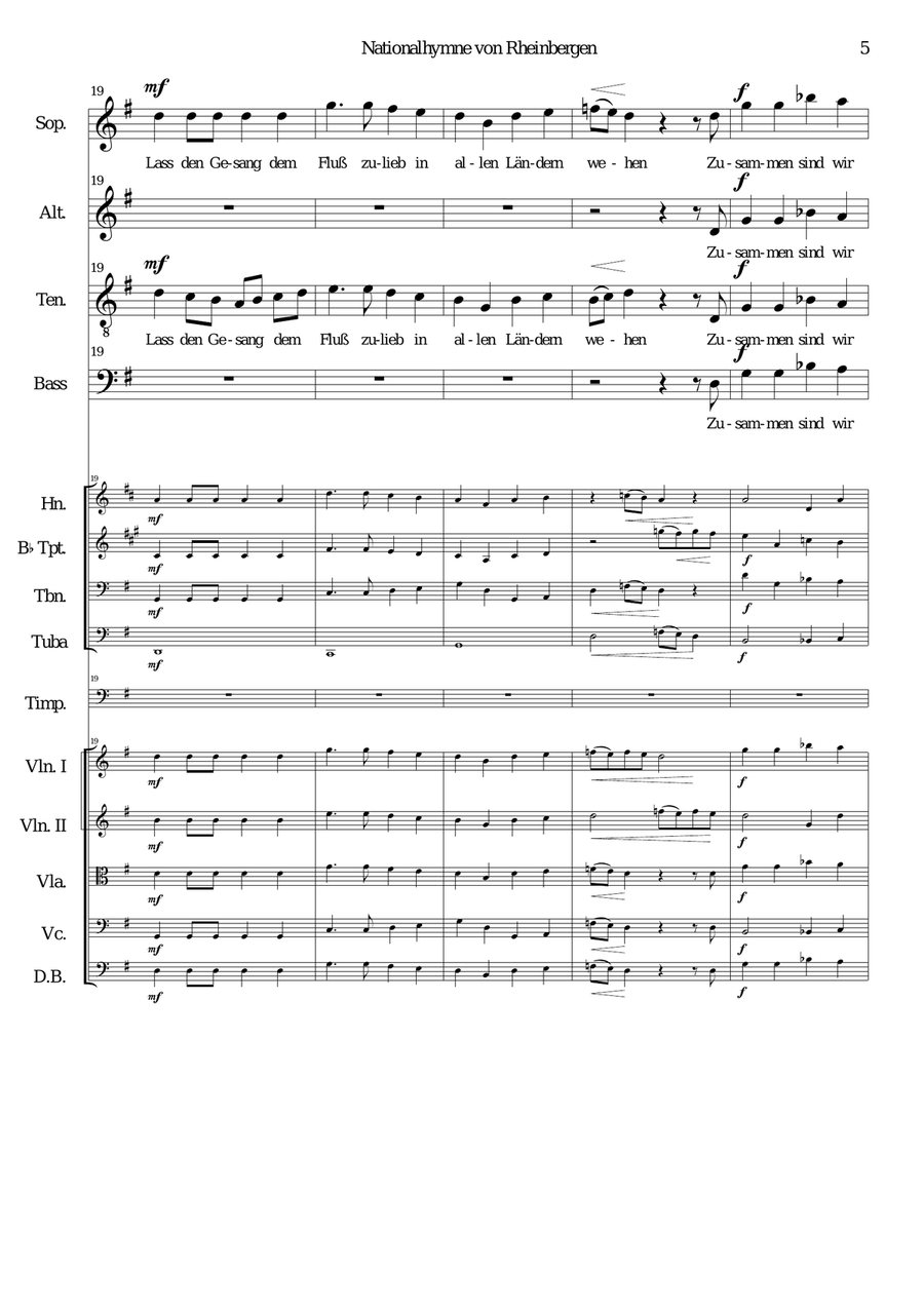 Nationalhymne von Rheinbergen (Rheinbergen National Anthem) Harmonised choir orchestra (with Parts) Choir scores gallery preview page 5