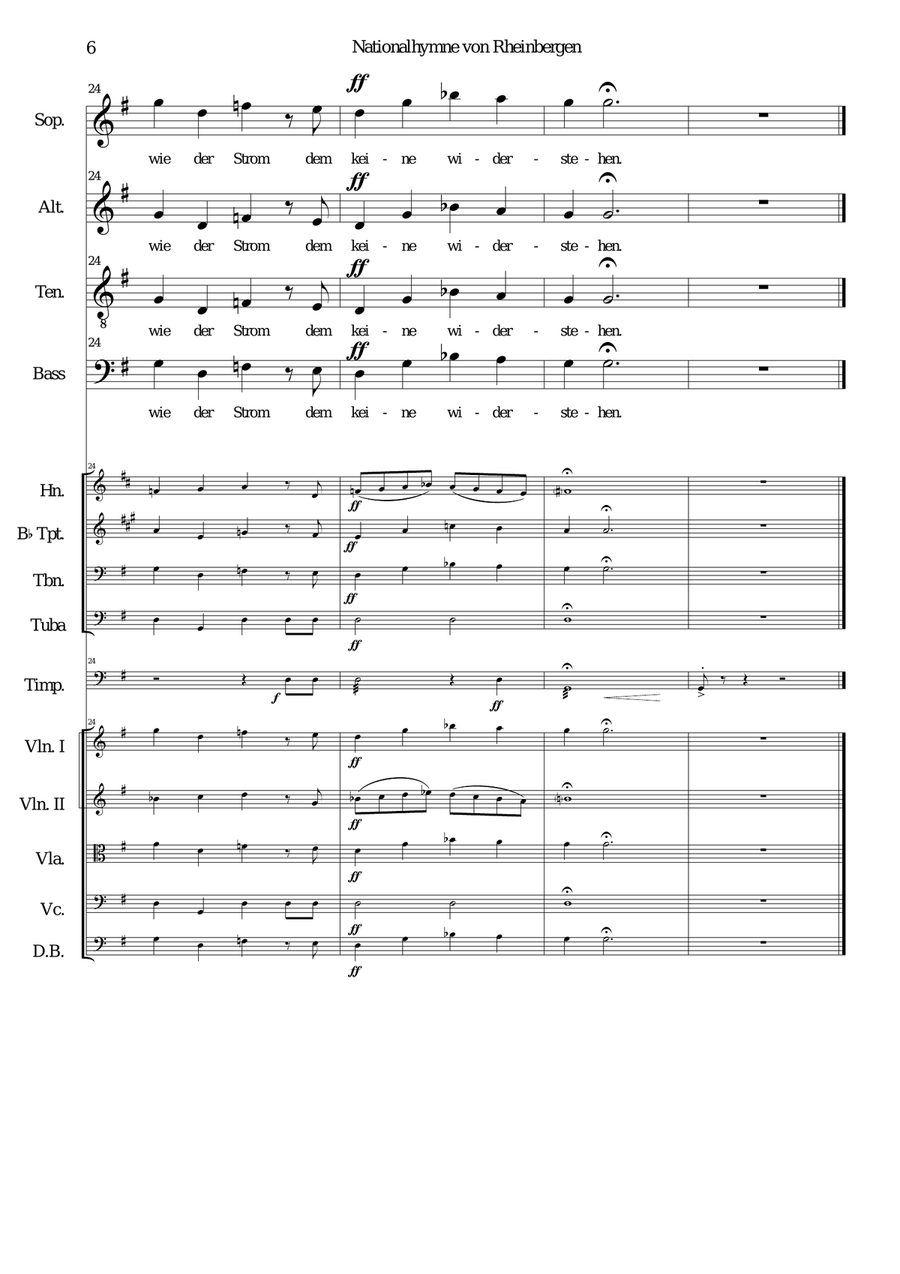 Nationalhymne von Rheinbergen (Rheinbergen National Anthem) Harmonised choir orchestra (with Parts) Choir scores gallery preview page 6