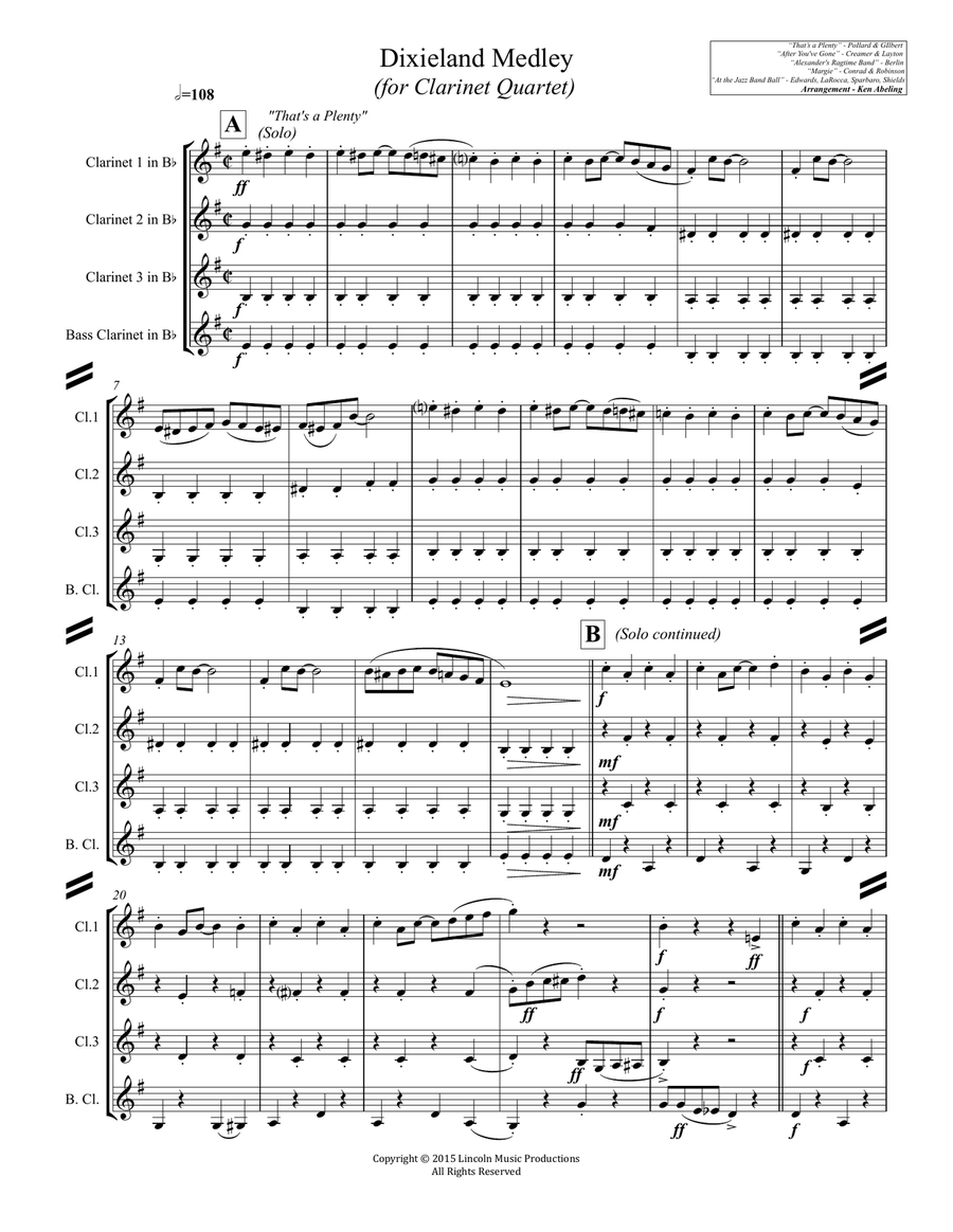 Dixieland Medley (for Clarinet Quartet) Clarinet Quartet scores gallery preview page 2