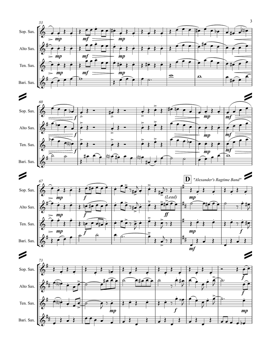 Dixieland Medley (for Saxophone Quartet SATB or AATB) Saxophone Quartet scores gallery preview page 4