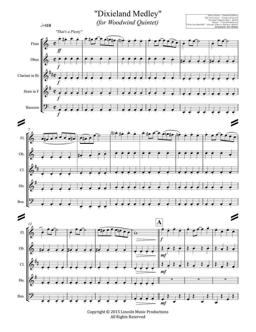 Dixieland Medley (for Woodwind Quintet) Dixieland Medley (for Woodwind Quintet) Woodwind Quintet scores gallery preview page 2