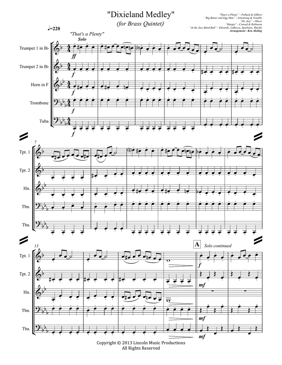 Dixieland Medley (for Brass Quintet) Dixieland Medley (for Brass Quintet) Brass Quintet scores gallery preview page 2