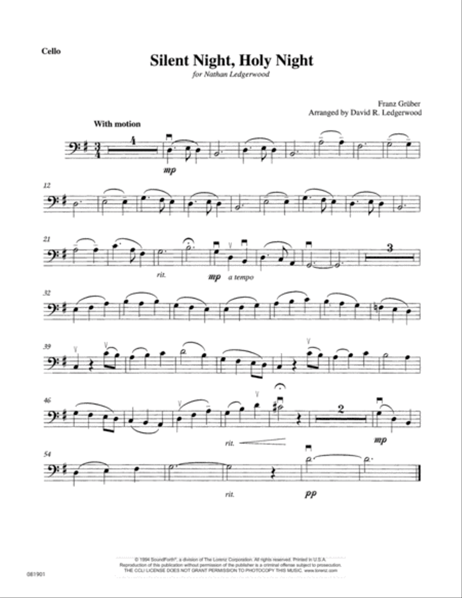 Silent Night, Holy Night - Cello Solo (Digital Download) Cello Solo scores gallery preview page 1