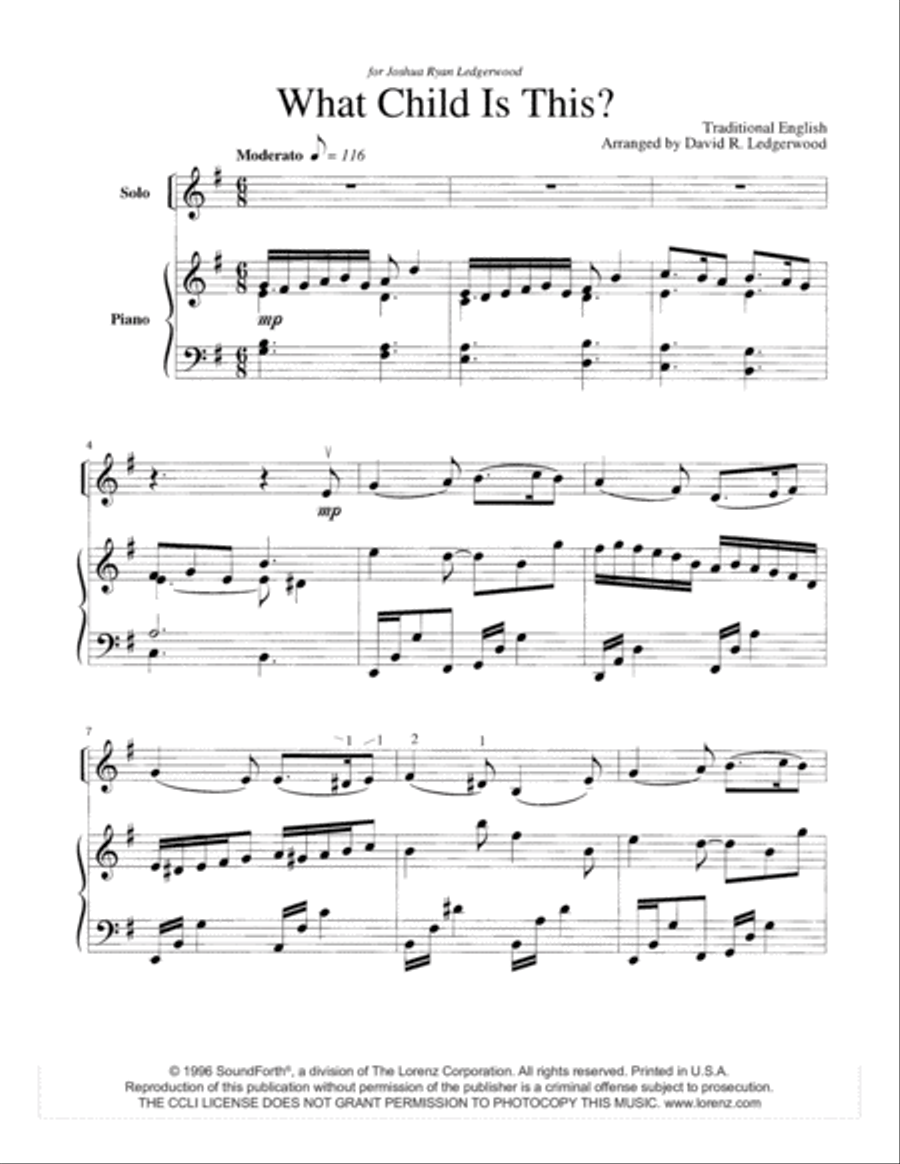 What Child is This? Violin Solo scores gallery preview page 1