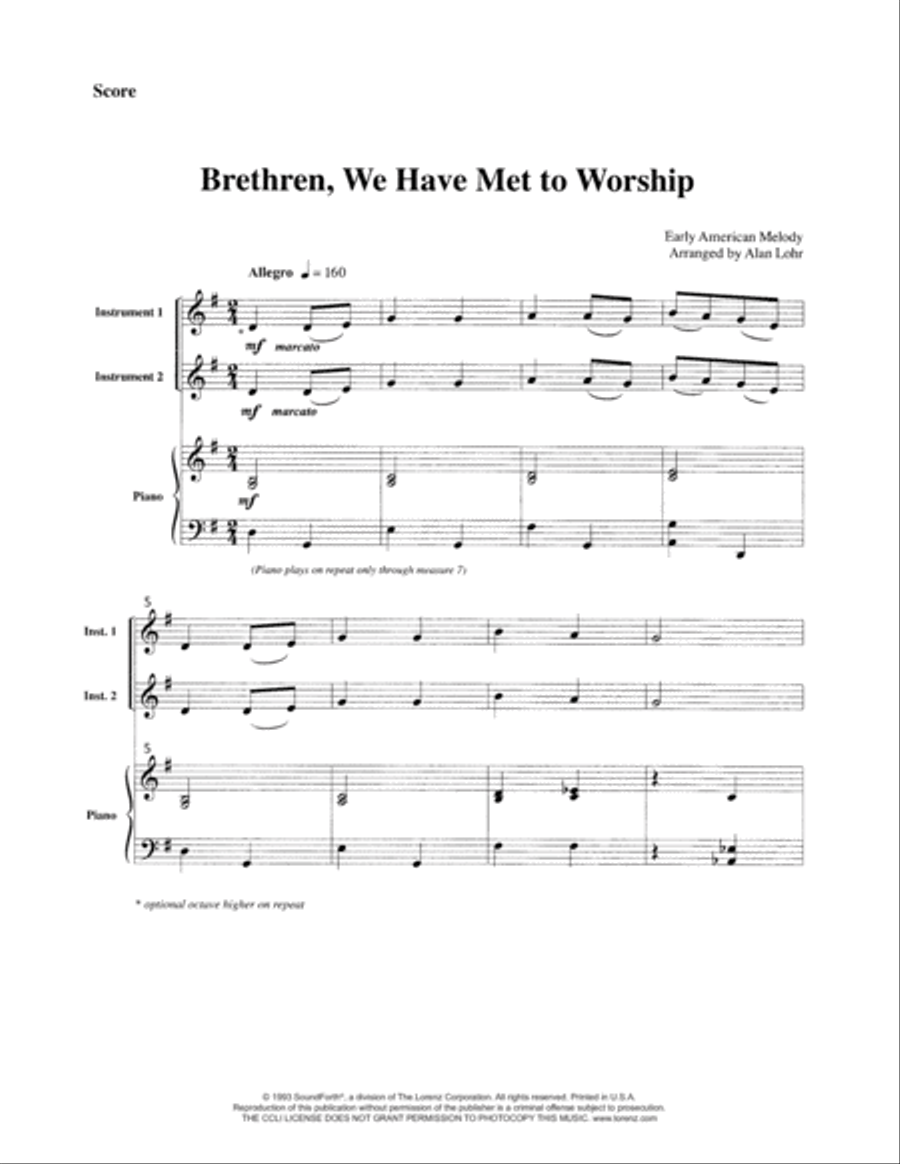 Brethren, We Have Met to Worship - Violin Violin Solo scores gallery preview page 1