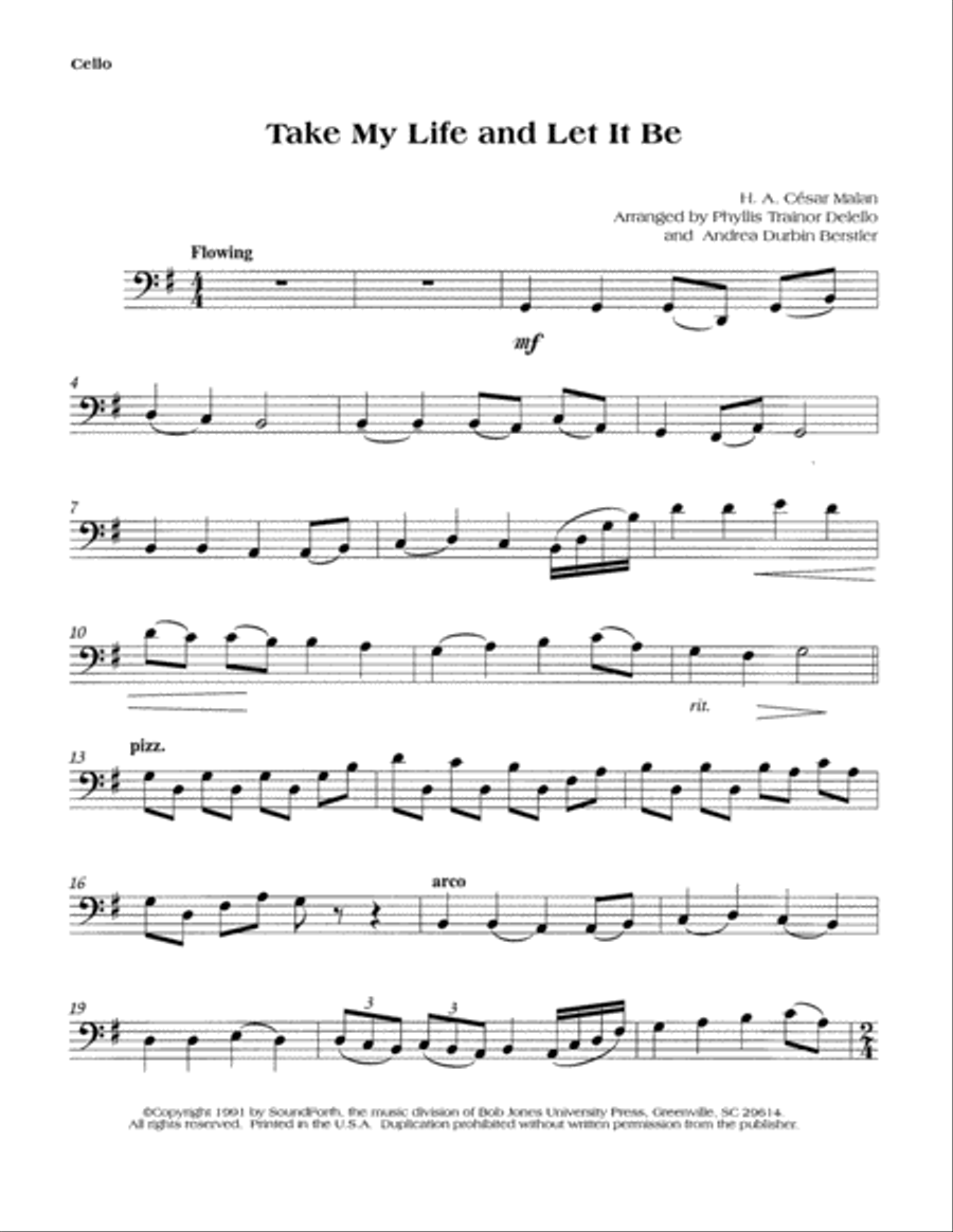 Take My Life and Let It Be - Cello or Double Bass Solo Double Bass scores gallery preview page 1