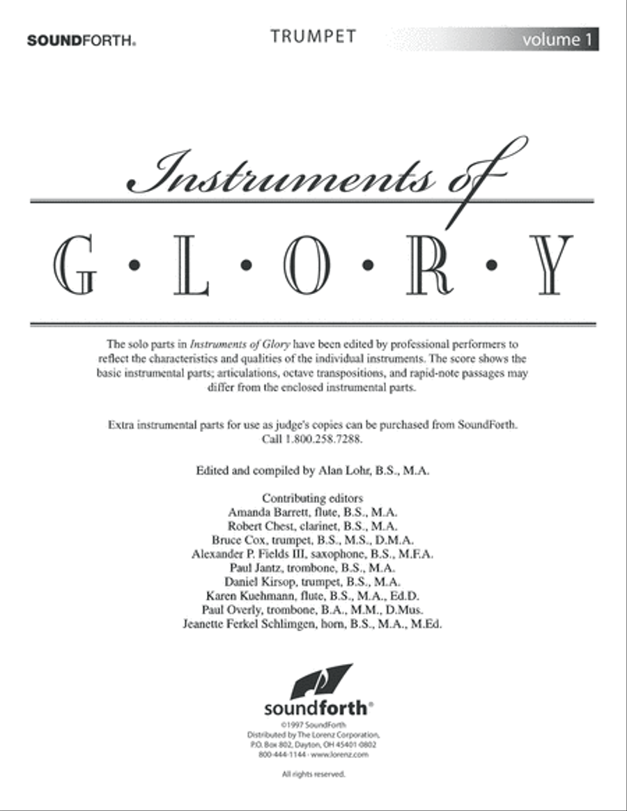 Instruments of Glory, Vol. 1 - Trumpet (Digital Download) Trumpet Solo scores gallery preview page 1