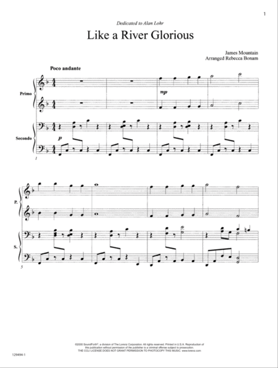 Like a River Glorious (Digital Download) 1 Piano, 4-Hands scores gallery preview page 5