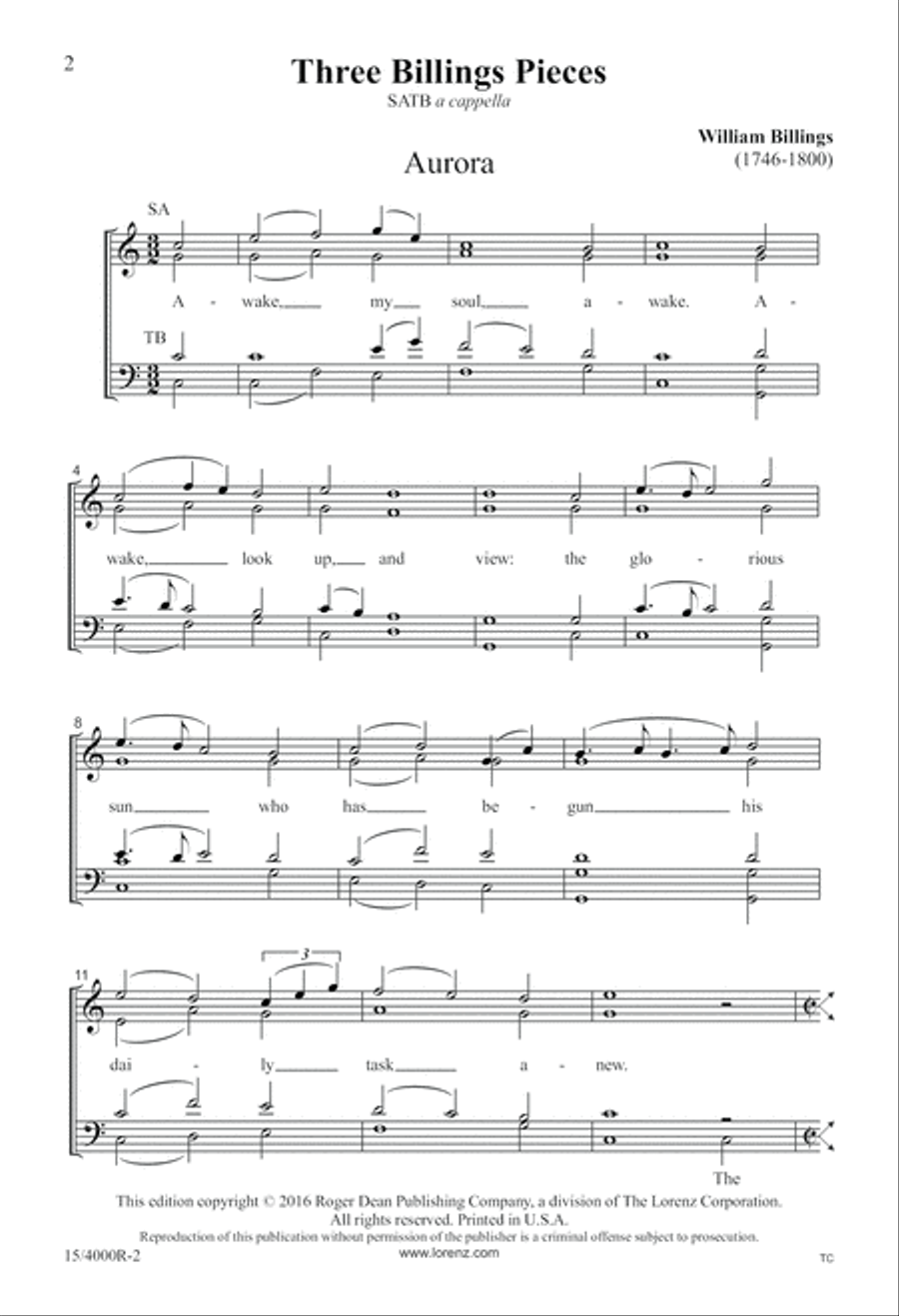Three Billings Pieces (Digital Download) 4-Part scores gallery preview page 2