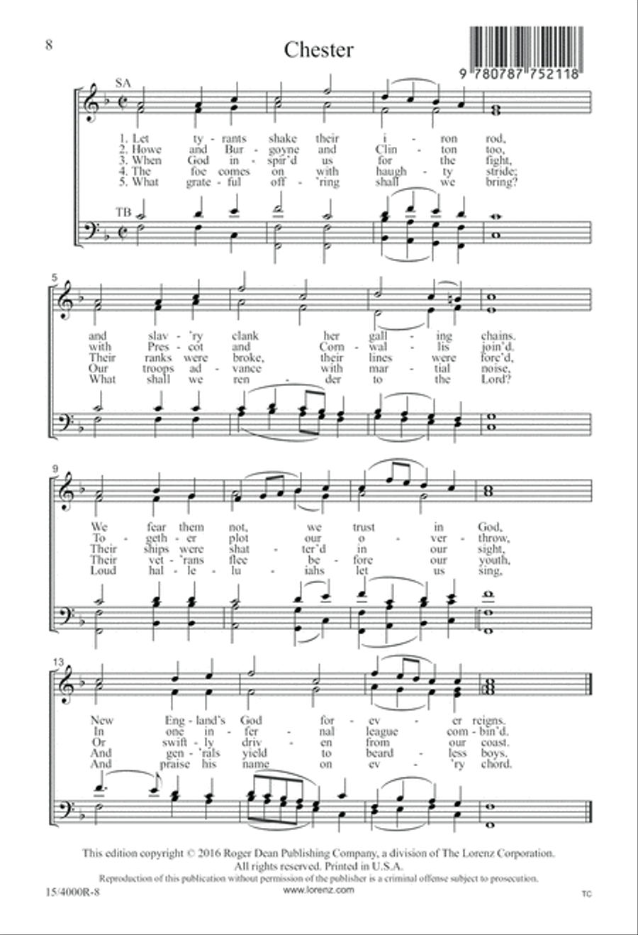 Three Billings Pieces (Digital Download) 4-Part scores gallery preview page 8