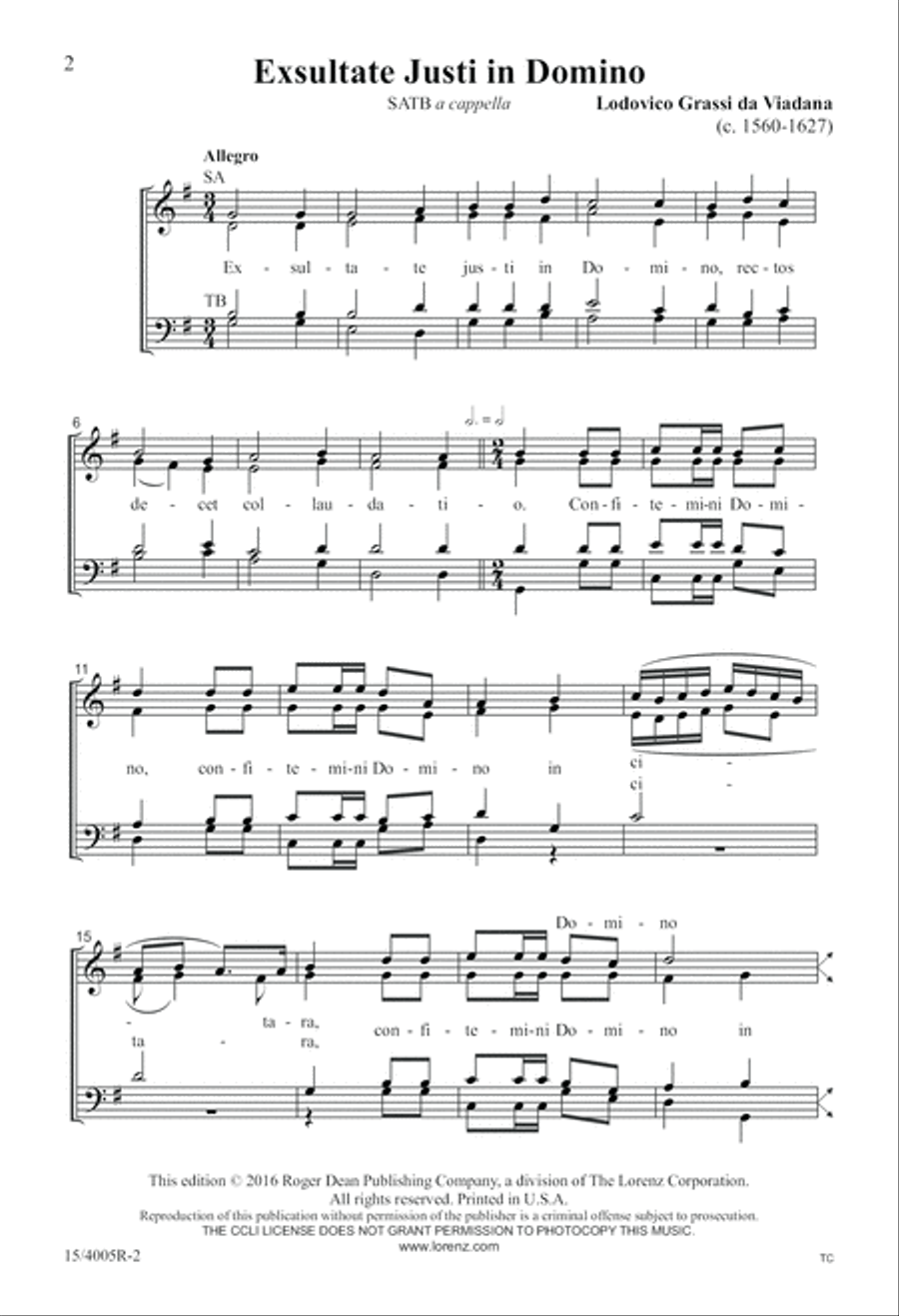 Exsultate Justi in Domino (Digital Download) 4-Part scores gallery preview page 2