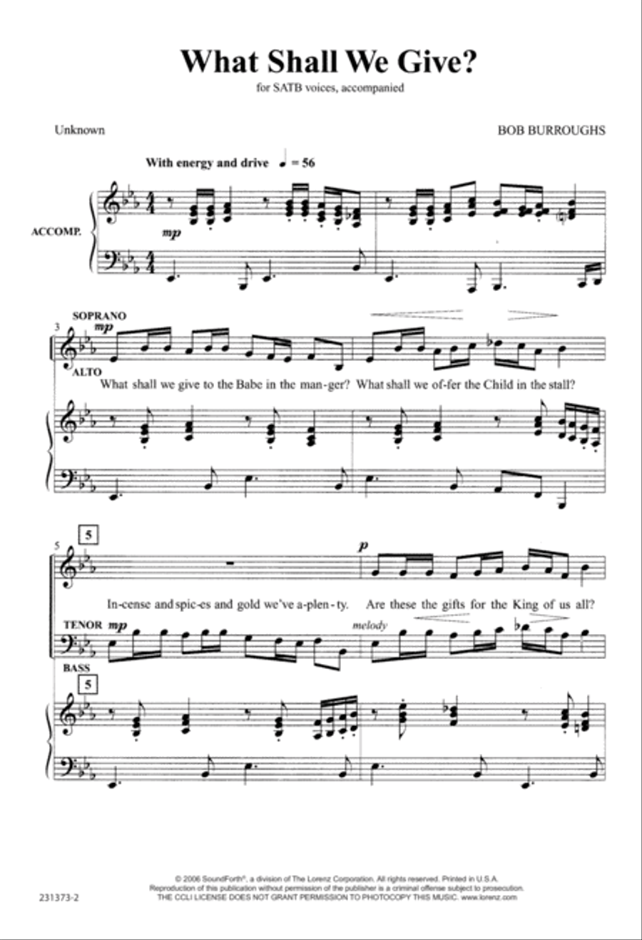 What Shall We Give? (Digital Download) 4-Part scores gallery preview page 2