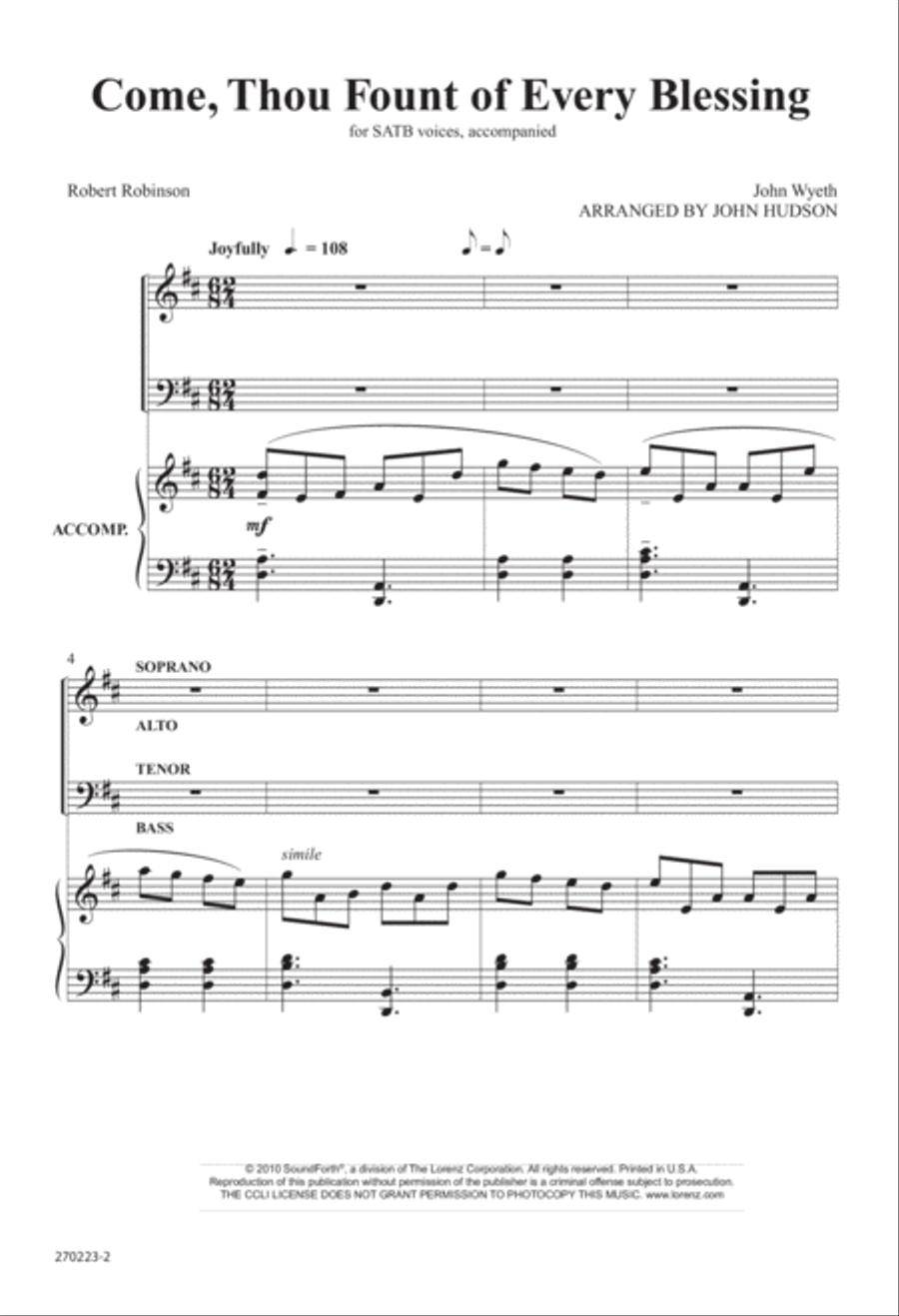 Come, Thou Fount of Every Blessing (Digital Download) 4-Part scores gallery preview page 2