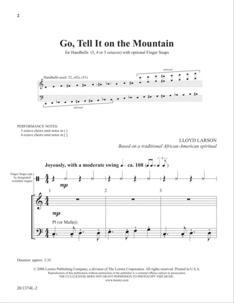 Go, Tell It on the Mountain (Digital Download) 5-Octaves scores gallery preview page 2